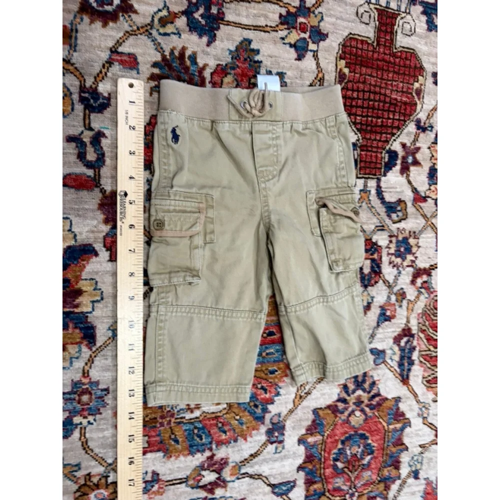 Polo Ralph Lauren Boys Cargo Pants Size 9 Months Khaki Elastic Waist Preppy